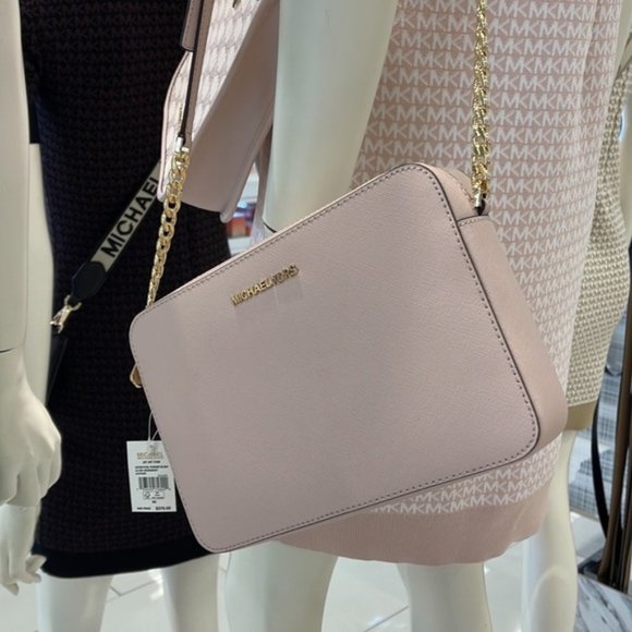 Michael Kors Jet Set Item Large East West Zip Crossbody Leather Powder Blush - Picture 1 of 16